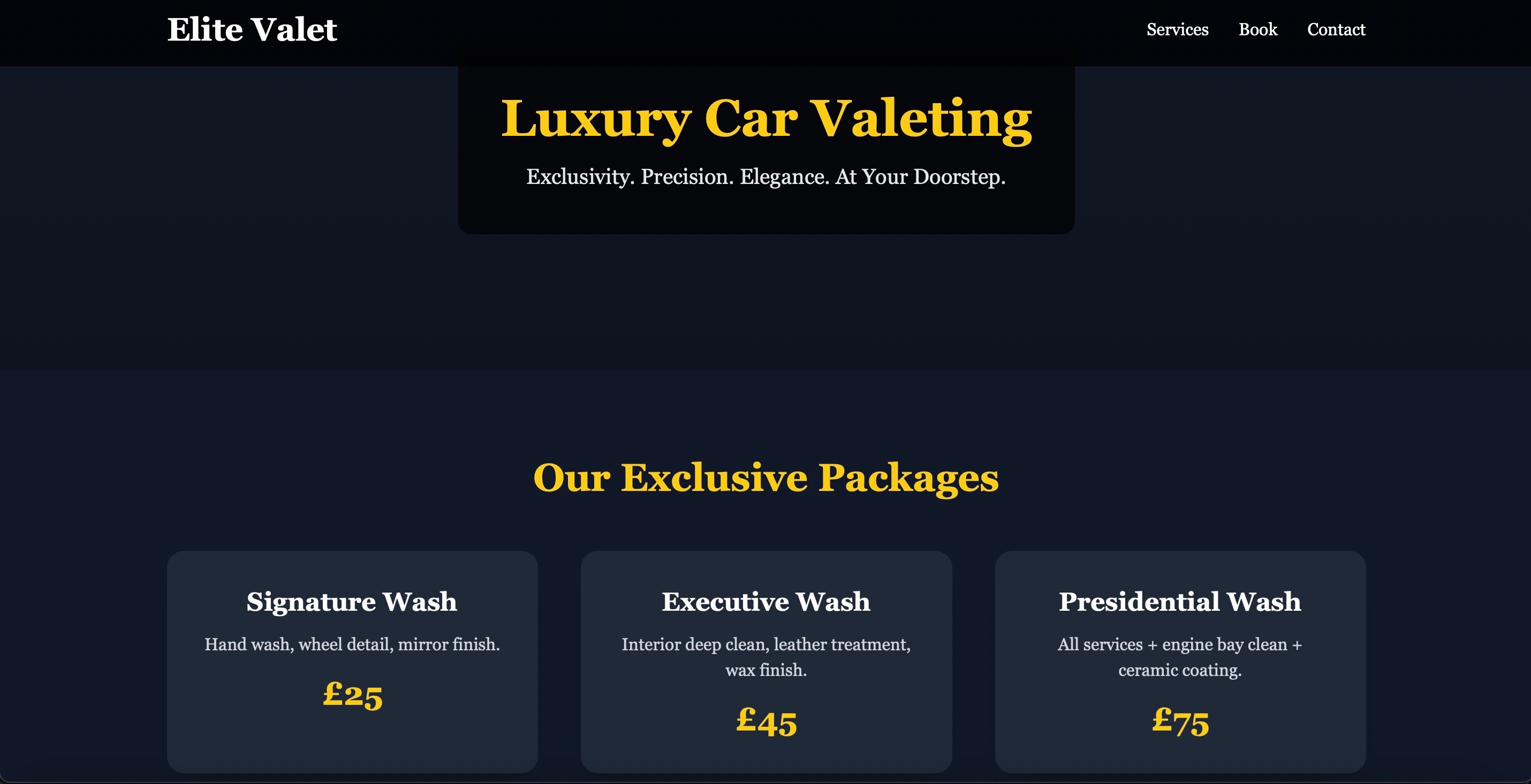 Elite Valet Website Screenshot
